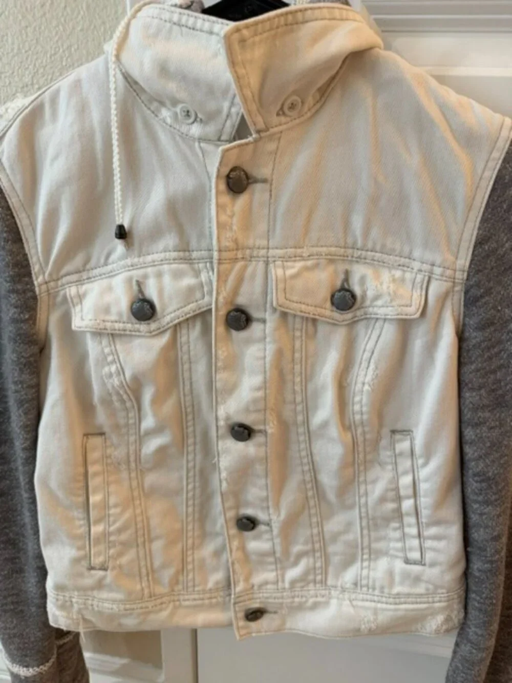 Free People White Jean Jacket with Heather Gray Sleeves - Picture 6 of 10